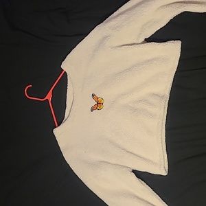 Cozy butterfly white crop top sweater